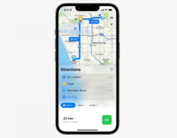 descrição da rota em Apple Maps