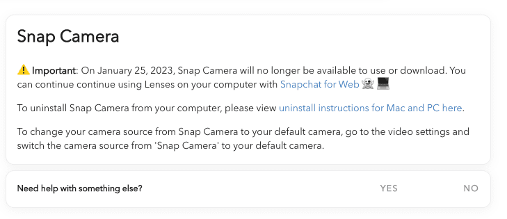 snap camera not working pc