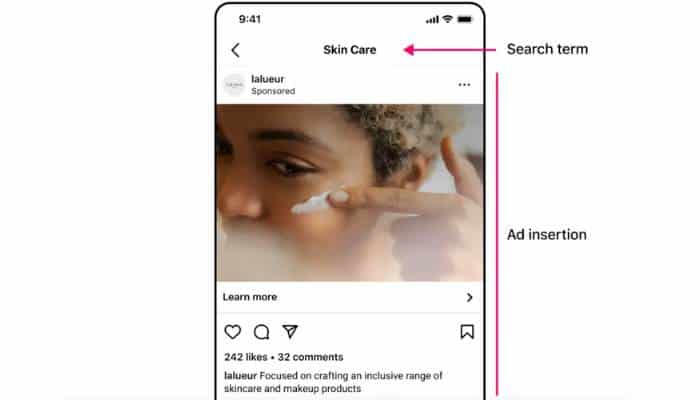 format publicitaire pour les publicités dans les résultats de recherche Instagram