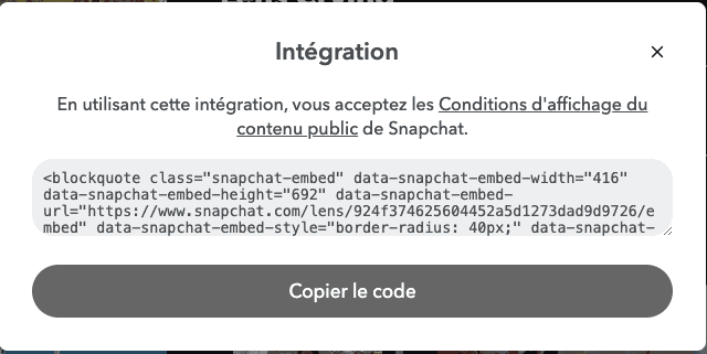 embed a snapchat video on a site using html code