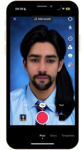 Screenshot of the tiktok app, result of an AI filter "Ai yearbook".